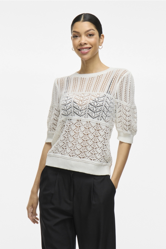 VINYA O-NECK 2-4 KNIT TOP 14104558 CLOUD DANCER